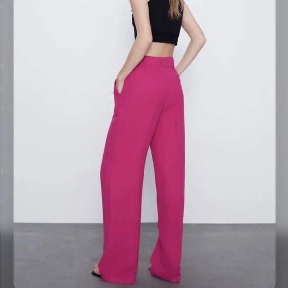 Zara Wide Leg Pink Trouser Pants - Picture 2 of 6